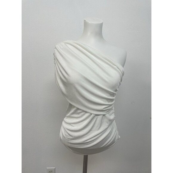 Red By BKE White One Shoulder Asymmetric Gathered Top Womens Size M - Picture 7 of 15